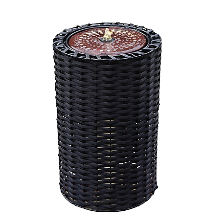 Sunnydaze Decor Plastic Wicker Cylinder Water Fountain with LED Lights - 20.5 in., QZC-342