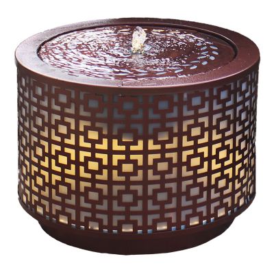 Sunnydaze Decor Repeating Squares Cylinder Iron Water Fountain with LED Lights
