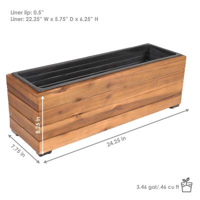 Image showing  Indoor/Outdoor Rectangle Acacia Wood Planter Box with Plastic Liner