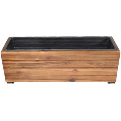 Image showing  Indoor/Outdoor Rectangle Acacia Wood Planter Box with Plastic Liner