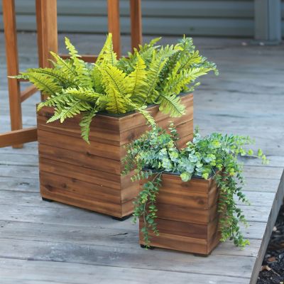 Image showing  7.5 lb. Acacia Wood Indoor/Outdoor Square Planter Box with Plastic Liner, 2 pc.