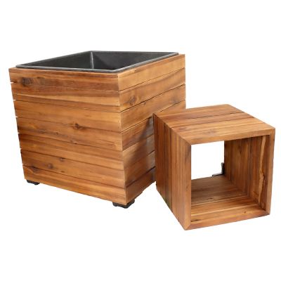Image showing  7.5 lb. Acacia Wood Indoor/Outdoor Square Planter Box with Plastic Liner, 2 pc.