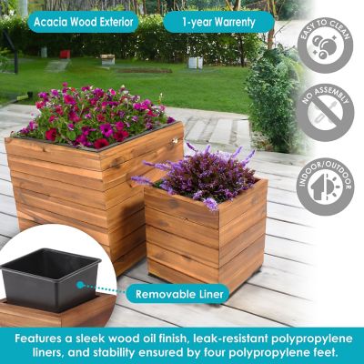 Image showing 5 th Sunnydaze Decor 7.5 lb. Acacia Wood Indoor/Outdoor Square Planter Box with Plastic Liner, 2 pc.
