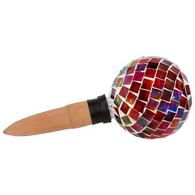 Image showing  Outdoor Mosaic Glass Watering Globe with Clay Spike for Planters - 9.5 in. - Magenta Medley