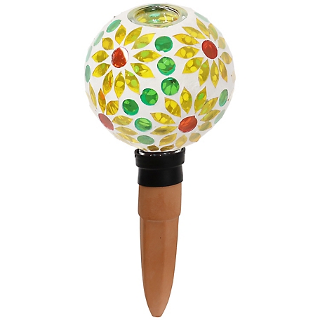 Sunnydaze Decor Mosaic Glass Watering Globe With Clay Spike, Bright Blooms