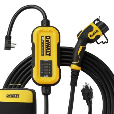 DeWALT Portable Electric Vehicle Level 1-2 EV Charger up to 16 Amps 120-240V Outdoor NEMA 6-20 with 5-15 Adapter 25ft Cable