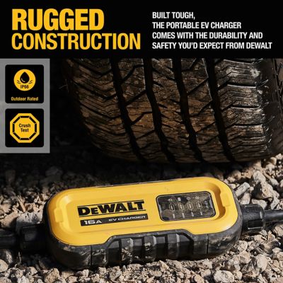 Image showing 6 th DEWALT 16A Portable Electric Vehicle Level 1-2 EV Charger, 120-240V, Outdoor NEMA 6-20 with 5-15 Adapter, 25 ft. Cable