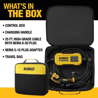 Image showing 9 th DEWALT 16A Portable Electric Vehicle Level 1-2 EV Charger, 120-240V, Outdoor NEMA 6-20 with 5-15 Adapter, 25 ft. Cable