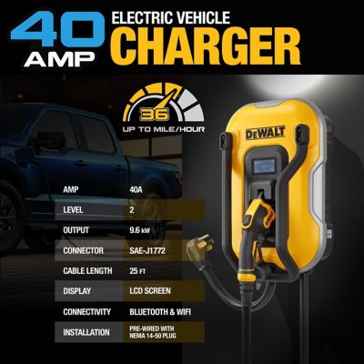 Image showing  40A Electric Vehicle Level 2 EV Charger, 240V, App Control, Bluetooth & Wi-Fi, Outdoor NEMA 14-50 Plug, 25 ft. Cable