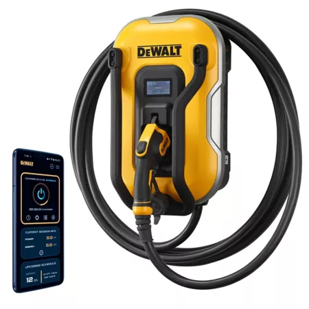 DeWALT 48 Amp Level 2 Electric Vehicle EV Charger 240V App Control Bluetooth and Wi-Fi Outdoor Hardwired 25' Cable Battery Chargers