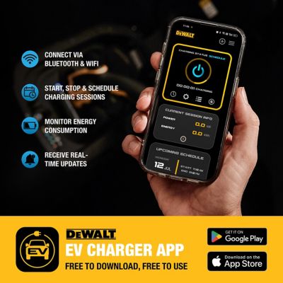 Image showing 6 th DEWALT 48 Amp Electric Vehicle Level 2 EV Charger, 240 V, App Control, Bluetooth & Wi-Fi, Outdoor Hardwired, 25 ft. Cable