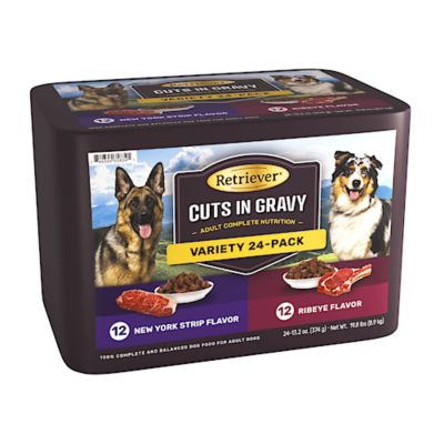 Retriever Adult New York Strip & Ribeye Flavor Cuts in Gravy Wet Dog Food Variety pk., 13.2 oz., Pack of 24 Cans