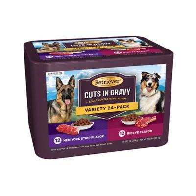 Retriever Adult New York Strip and Ribeye Flavor Cuts in Gravy Wet Dog Food Variety Pack, 13.2 oz., Pack of 24 Cans