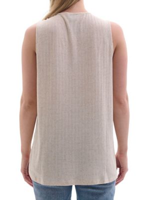 Image showing  Women's V-Neck Sleeveless High-Low Popover Shirt with Crochet Detailing