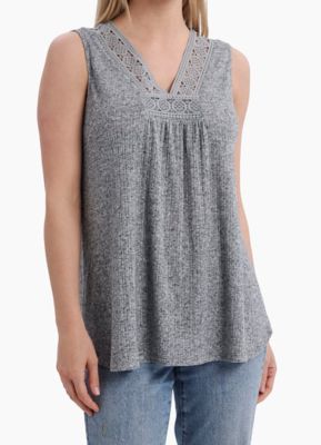 Como Vintage Sleeveless Vneck High-Low Popover With Crochet Detailing