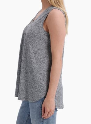 Image showing  Women's V-Neck Sleeveless High-Low Popover Shirt with Crochet Detailing