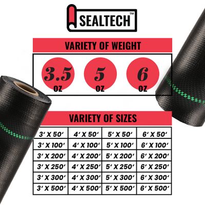 Image showing 5 th SEALTECH 3 ft. x 50 ft. Premium Pro Garden Weed Barrier Landscape Fabric, Black, 3.5 oz., Lightweight, Heavy-Duty