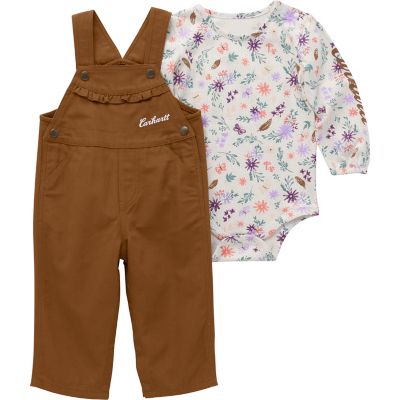 Carhartt Baby Girls' Long-Sleeve Bodysuit and Canvas Overall Set