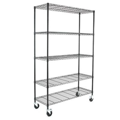 EFINE 5-Tier 48 in. x 72 in. x 18 in. Heavy-Duty Metal Wire Storage Shelving Unit with Casters NSF Certified, Black