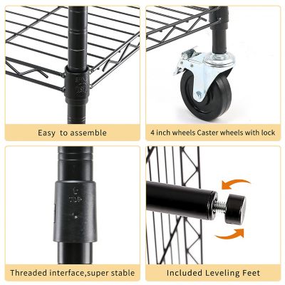 Image showing  5-Tier 48 in. x 72 in. x 18 in. Heavy-Duty Metal Wire Storage Shelving Unit with Casters NSF Certified, Black