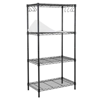 EFINE Black 4-Tier Carbon Steel Wire Garage Storage Shelving Unit with 8 Hooks (23.6 in. W x 47 in. H x 14 in. D)