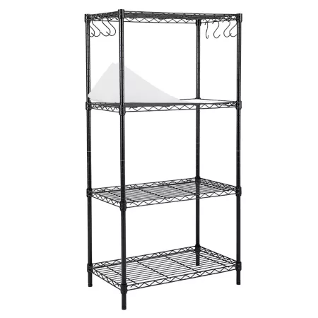 EFINE Black 4-Tier Carbon Steel Wire Garage Storage Rack with 8 Hooks (23.6" W x 47" H x 14" D) Freestanding Shelving Units