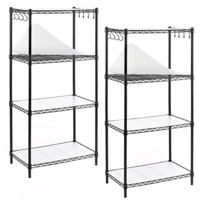 EFINE Black 4-Tier Carbon Steel Wire Garage Storage Shelving Unit with 8 Hooks (2 pk.) (23.6 in. W x 47 in. H x 14 in. D)