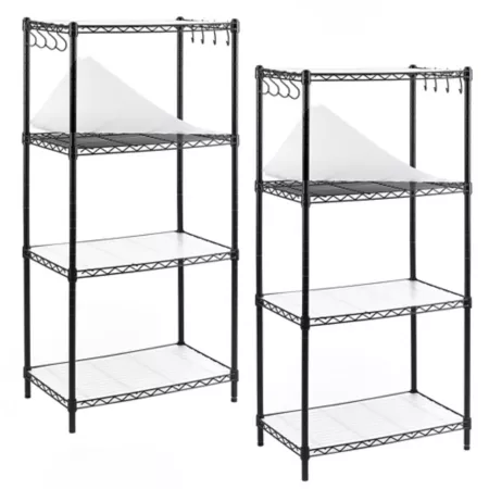 EFINE 4-Tier Black Carbon Steel Wire Garage Storage Rack with 8 Hooks (2 pk.) (23.6" W x 47" H x 14" D) Freestanding Shelving Units