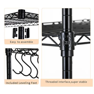 Image showing  23.6 in. x 47 in. x 14 in. 4-Tier Carbon Steel Wire Garage Storage Shelving Unit with 8 Hooks, Black, 2-Pack