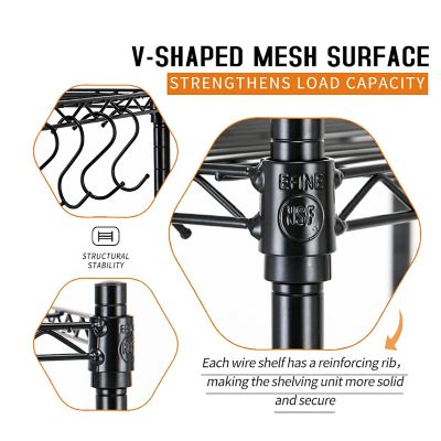 Image showing  23.6 in. x 47 in. x 14 in. 4-Tier Carbon Steel Wire Garage Storage Shelving Unit with 8 Hooks, Black, 2-Pack