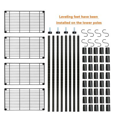 Image showing  23.6 in. x 47 in. x 14 in. 4-Tier Carbon Steel Wire Garage Storage Shelving Unit with 8 Hooks, Black, 2-Pack