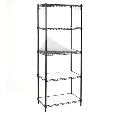 EFINE Black 5-Tier Carbon Steel Wire Garage Storage Shelving Unit with 8 Hooks (23.6 in. W x 59 in. H x 14 in. D)