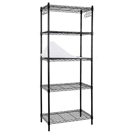 EFINE 5-Tier Black Carbon Steel Wire Garage Storage Rack with 8 Hooks (23.6" W x 59" H x 14" D) Freestanding Shelving Units