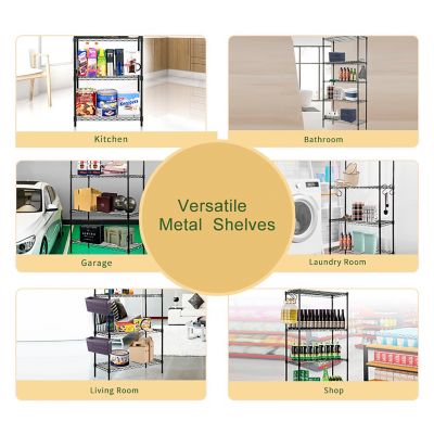 Image showing 5 th EFINE 5-Tier 23.6 in. x 59 in. x 14 in. Black Carbon Steel Wire Garage Storage Shelving Unit with 8 Hooks