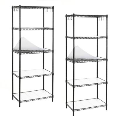 EFINE Black 5-Tier Carbon Steel Wire Garage Storage Shelving Unit with 8 Hooks (2 pk.) (23.6 in. W x 59 in. H x 14 in. D)