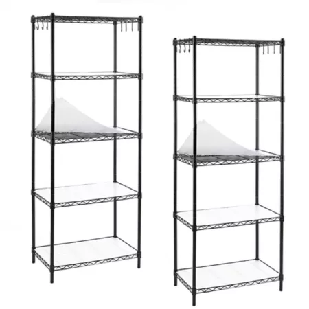 EFINE 5-Tier Black Carbon Steel Wire Garage Storage Rack with 8 Hooks (2 pk.) (23.6" W x 59" H x 14" D) Freestanding Shelving Units