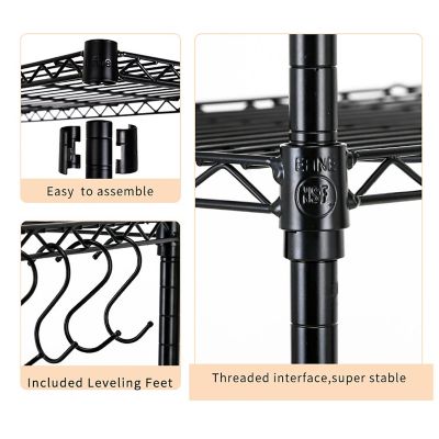 Image showing  23.6 in. x 59 in. x 14 in. 5-Tier Carbon Steel Wire Garage Storage Shelving Unit with 8 Hooks, Black, 2-Pack