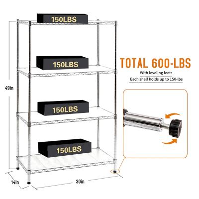 Image showing 5 th EFINE 4-Tier 30 in. x 47 in. x 14 in. Chrome Carbon Steel Wire Garage Storage Shelving Unit, NSF Certified