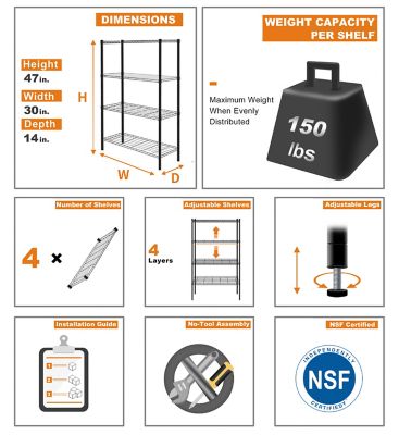 Image showing 7 th EFINE 4-Tier 30 in. x 47 in. x 14 in. Chrome Carbon Steel Wire Garage Storage Shelving Unit, NSF Certified