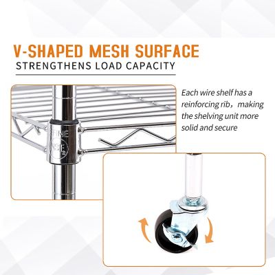 Image showing  Chrome 4-Tier Rolling Carbon Steel Wire Garage Storage Shelving Unit with Casters (30 in. W x 50 in. H x 14 in. D)