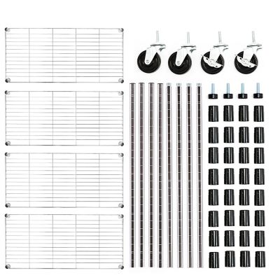 Image showing  Chrome 4-Tier Rolling Carbon Steel Wire Garage Storage Shelving Unit Casters (2 pk.) (30 in. W x 50 in. H x 14 in. D)