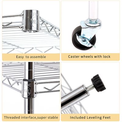 Image showing  Chrome 4-Tier Rolling Carbon Steel Wire Garage Storage Shelving Unit Casters (2 pk.) (30 in. W x 50 in. H x 14 in. D)