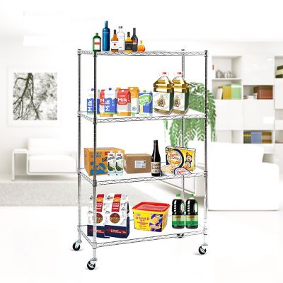 Image showing 6 th EFINE Chrome 4-Tier Rolling Carbon Steel Wire Garage Storage Shelving Unit Casters (2 pk.) (30 in. W x 50 in. H x 14 in. D)