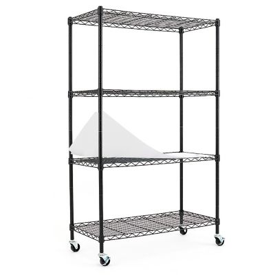 EFINE Black 4-Tier Rolling Carbon Steel Wire Garage Storage Shelving Unit with Casters (30 in. W x 50 in. H x 14 in. D)