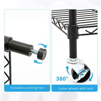 Image showing  Black 4-Tier Rolling Carbon Steel Wire Garage Storage Shelving Unit with Casters (30 in. W x 50 in. H x 14 in. D)