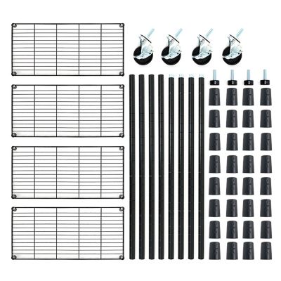 Image showing  Black 4-Tier Rolling Carbon Steel Wire Garage Storage Shelving Unit with Casters (30 in. W x 50 in. H x 14 in. D)