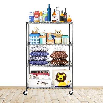 Image showing 6 th EFINE Black 4-Tier Rolling Carbon Steel Wire Garage Storage Shelving Unit with Casters (30 in. W x 50 in. H x 14 in. D)