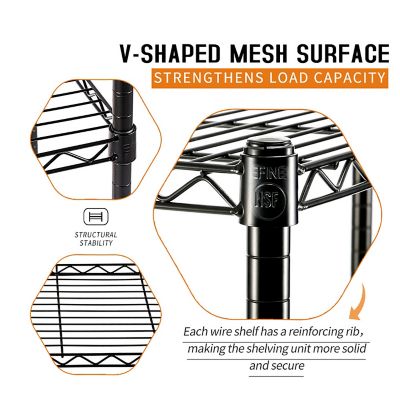 Image showing  5-Tier 30 in. x 60 in. x 14 in. Black Carbon Steel Wire Garage Storage Shelving Unit, NSF Certified