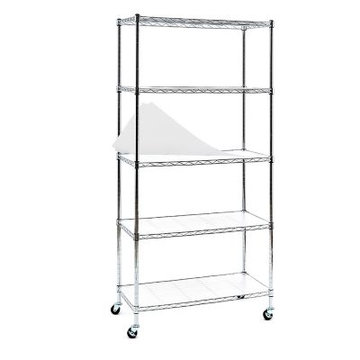 EFINE Chrome 5-Tier Rolling Carbon Steel Wire Garage Storage Shelving Unit with Casters (30 in. W x 63 in. H x 14 in. D)