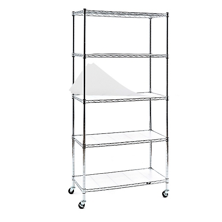 EFINE Chrome 5-Tier Rolling Carbon Steel Wire Garage Storage Shelving Unit with Casters (30 in. W x 63 in. H x 14 in. D)